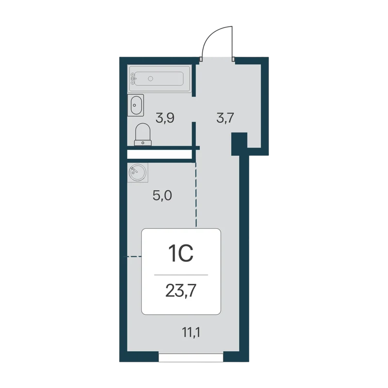 Планировка студия, 23,7 м²